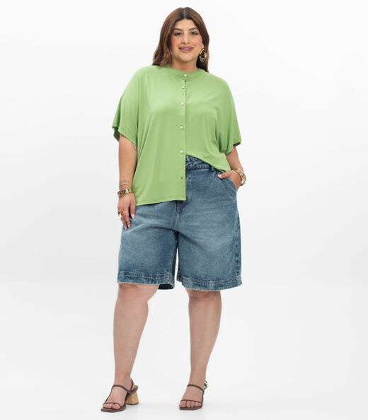 Camisa Manga Curta Feminina Plus Size Secret Glam Verde
