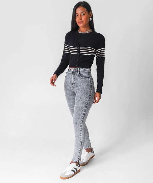 Cardigan Feminino Cropped Listrado Marisa Preto