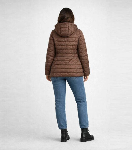 Jaqueta Puffer Feminina Com Capuz Sea Surf Marrom