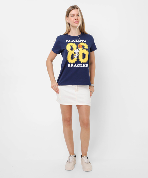 Camiseta Feminina Manga Curta Snoopy Azul
