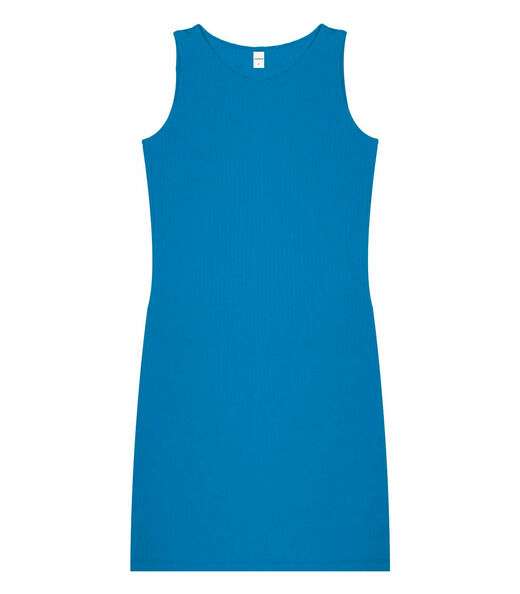 Vestido Curto Em Ribana Canelada Rovitex Azul