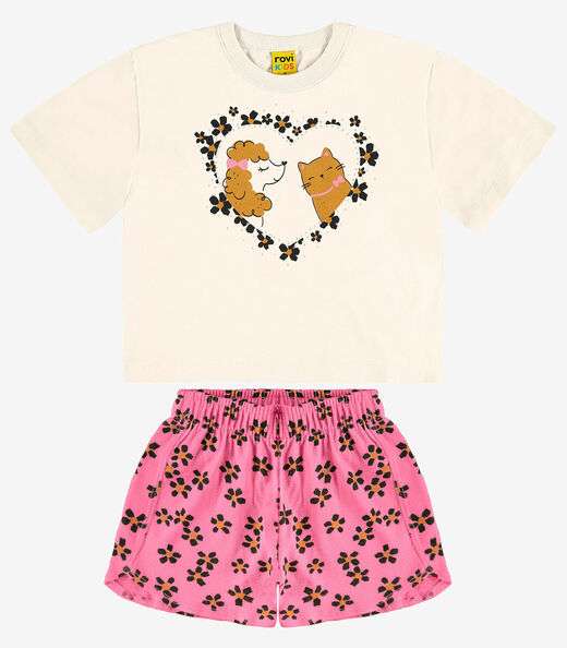 Conjunto Blusa com Shorts Meia Malha Rovi Kids Bege