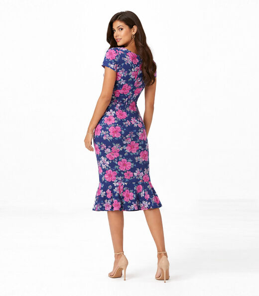 Vestido Feminino Midi Slim Em Suplex Select Azul
