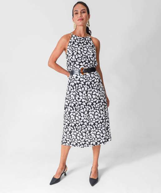 Blusa Regata Feminina Halter Neck Flores Marisa Preto