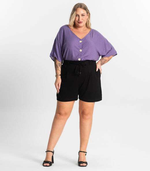 Camisa Feminina Plus Size Estampada Secret Glam Roxo