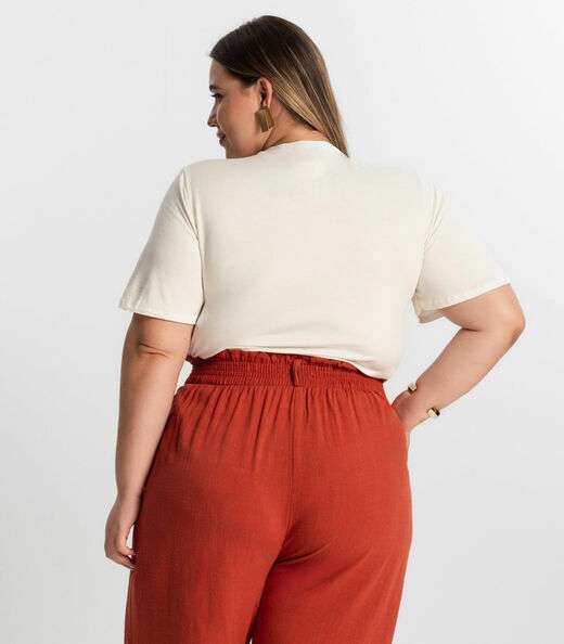 Blusa Feminina Plus Size Manga Evasê Secret Glam Bege