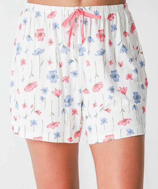 Pijama Feminino Flores Alças Finas Marisa Off White
