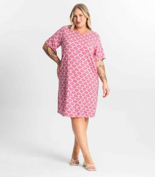 Vestido Estampado Plus Size Secret Glam Rosa