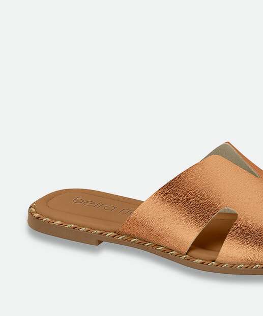 Rasteirinha Feminina Tiras Metalizada Beira Rio Marrom