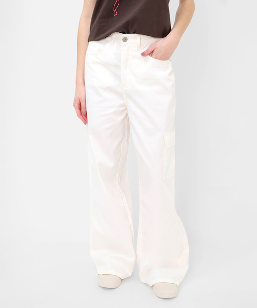Calça Wide Leg Feminina Sarja Cargo 
