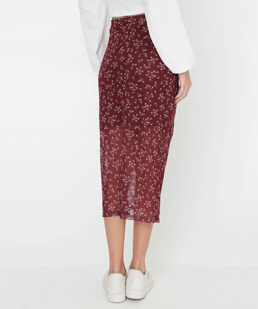 Saia Feminina Midi Estampada Tule Colissê Marisa Vinho
