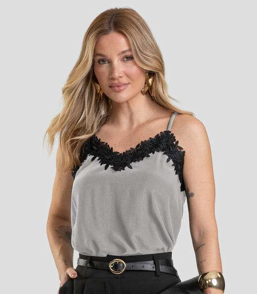 Image_Blusa de Alça Feminina em Tecido Acetinado Dianna Cinza