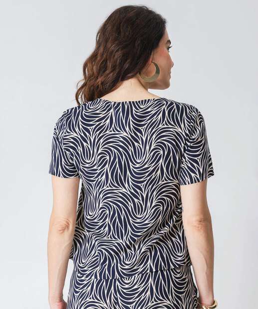 Blusa Feminina Estampada Manga Curta Marisa Azul