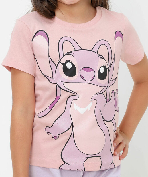 Blusa Infantil Bolsa Stitch Disney Tam 4 a 10 Rosa