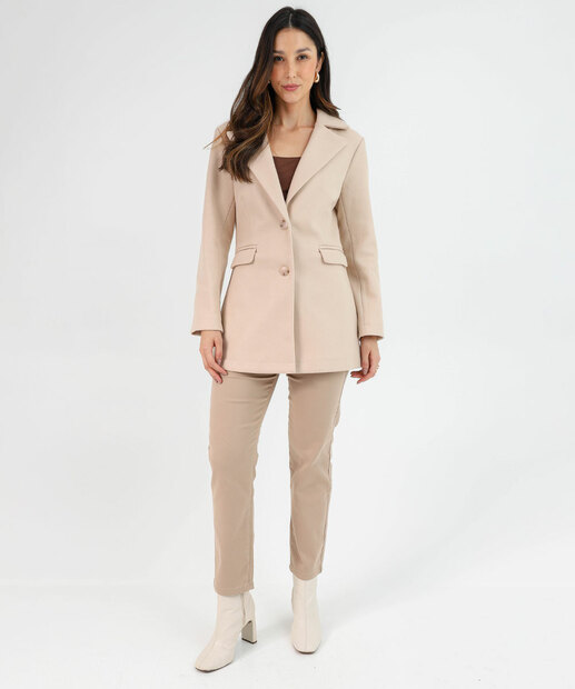 Casaco Feminino Polivelour Botões Marisa Bege