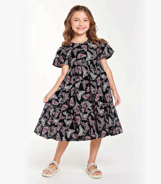 Image_Vestido Midi Infantil Borboletas Trick Nick Preto