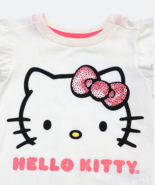 Camiseta Infantil Hello Kitty Paetês Tam 1 a 3 Off White