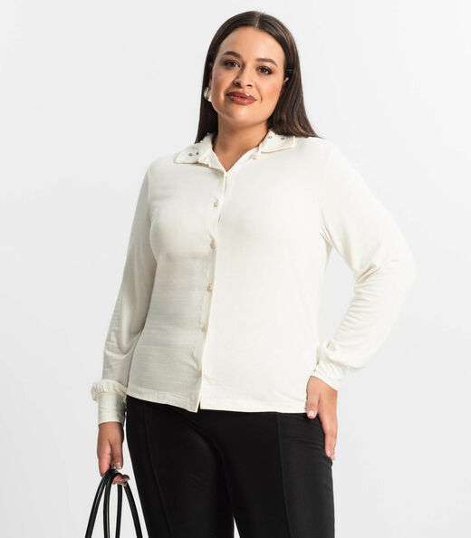 Image_Camisa Plus Size Manga Longa Feminina Secret Glam Bege