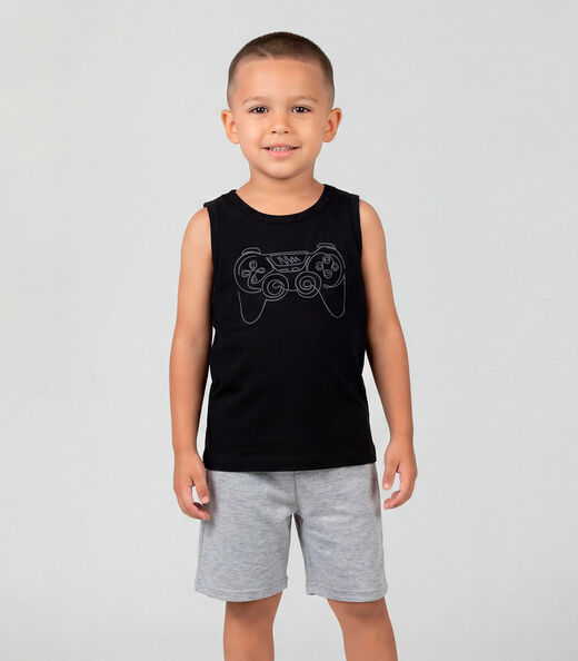 Conjunto Infantil Regata Machão Com Estampa Preto