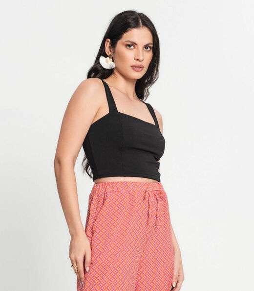 Conjunto Feminino Cropped e Calça Estampada Select Laranja