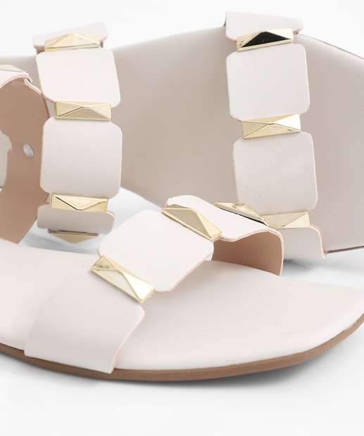 Rasteirinha Feminina Tiras Tachas Via Uno Off White