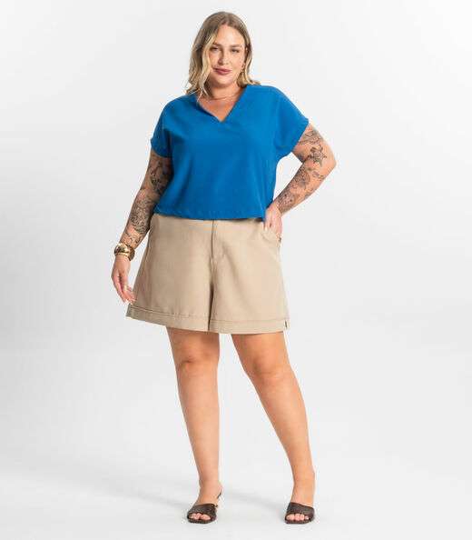 Blusa Manga Morcego Plus Size Secret Glam Azul