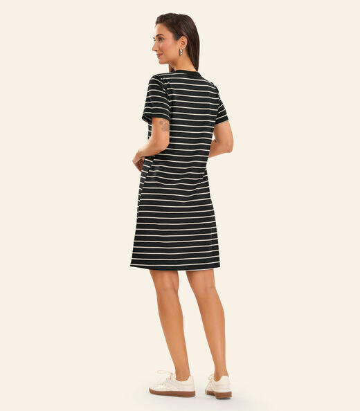 Vestido Feminino Listrado Rovitex Preto