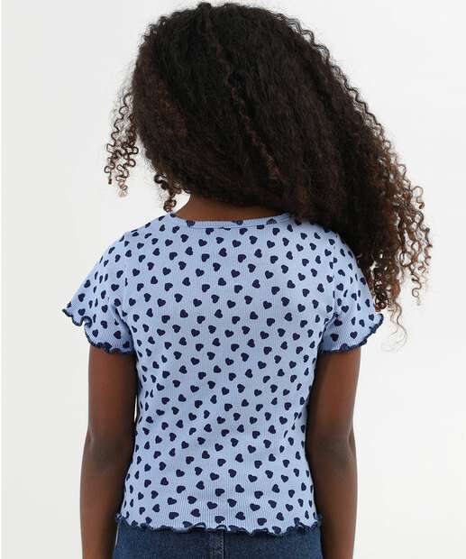 Blusa Infantil Canelada Corações Marisa Tam 4 a 10 Azul