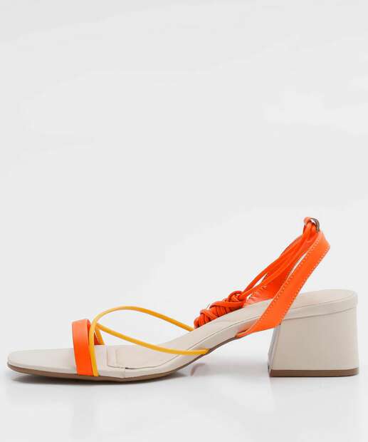 Sandália Salto Grosso Feminina Tiras Amarração Bebecê