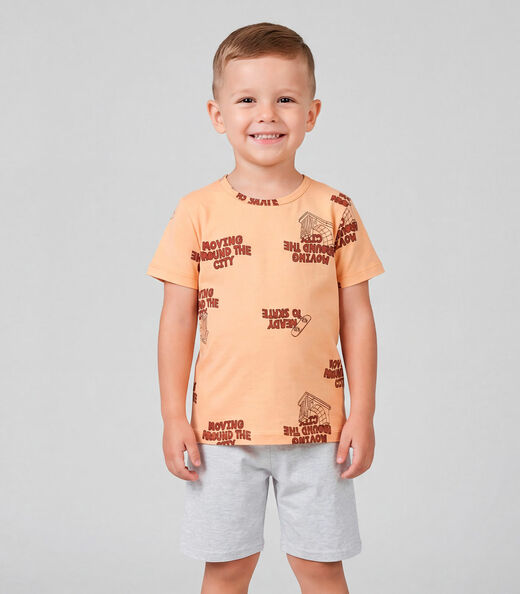 Conjunto Infantil Masculino Com Estampa Localizada Laranja