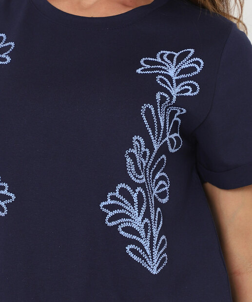 Blusa Feminina Estampa Flores Manga Curta Marisa Azul