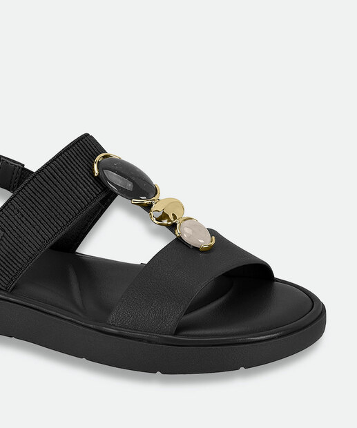 Sandália Feminina Rasteira Pedras Sintéticas Modare Preto