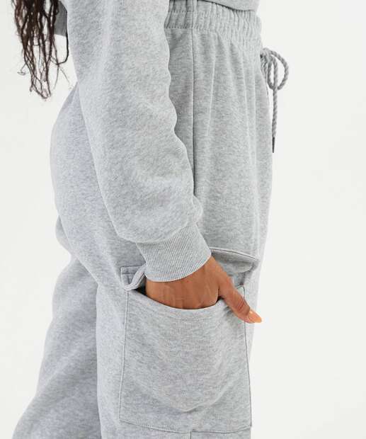 Calça Moletom Feminina Jogger Cargo Marisa Cinza