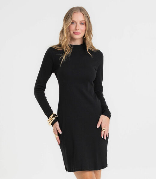 Image_Vestido Feminino Manga Longa Ribana Básico Rovitex Preto