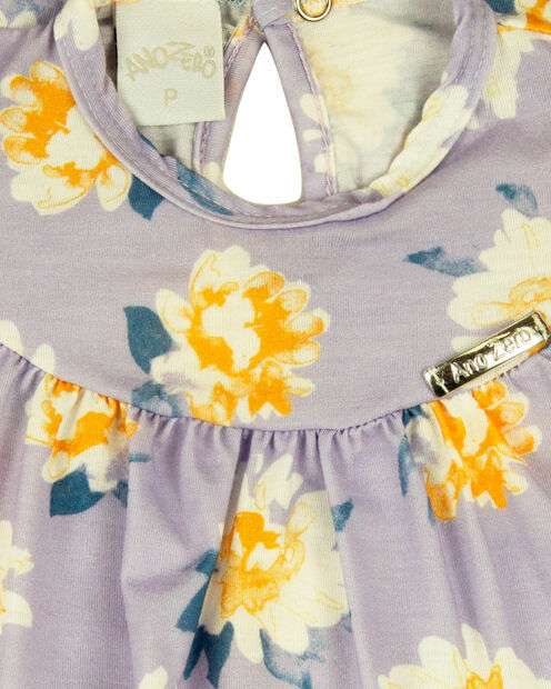 Macacão Bebê Menina Verão Manga Cavada Microfibra Estampada Floral - Lilas