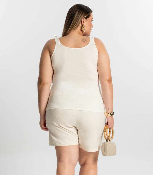 Blusa De Alça Plus Size Secret Glam Bege