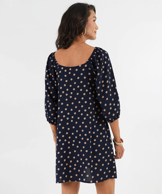 Vestido Feminino Curto Manga Borboleta Poá Marisa Azul