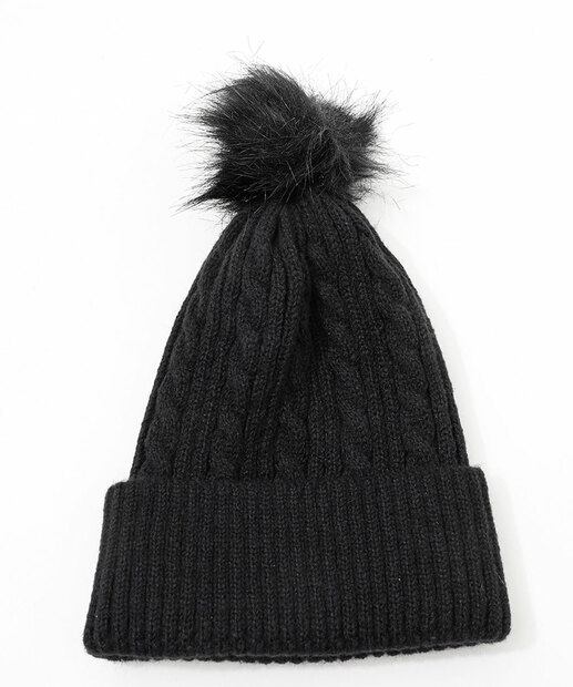 Touca Feminina Tricô Tranças Pompom Marisa Preto