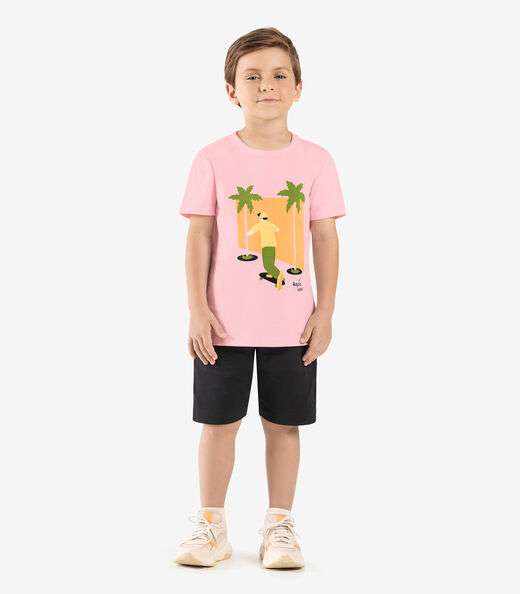 Camiseta Infantil Manga Curta Rovi Kids Rosa