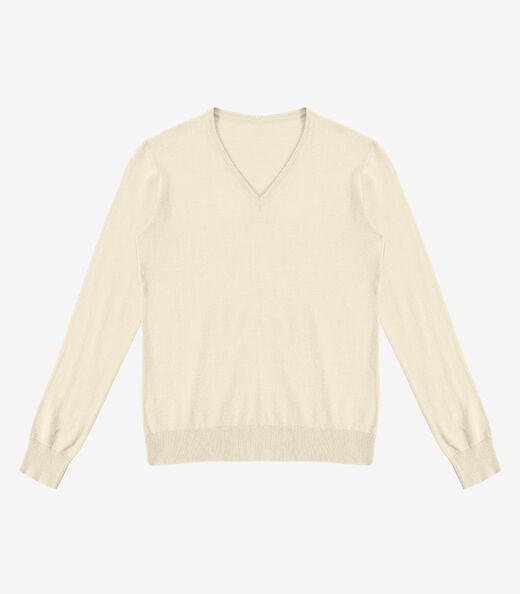 Suéter Feminino Gola V em Tricot Rovitex Bege