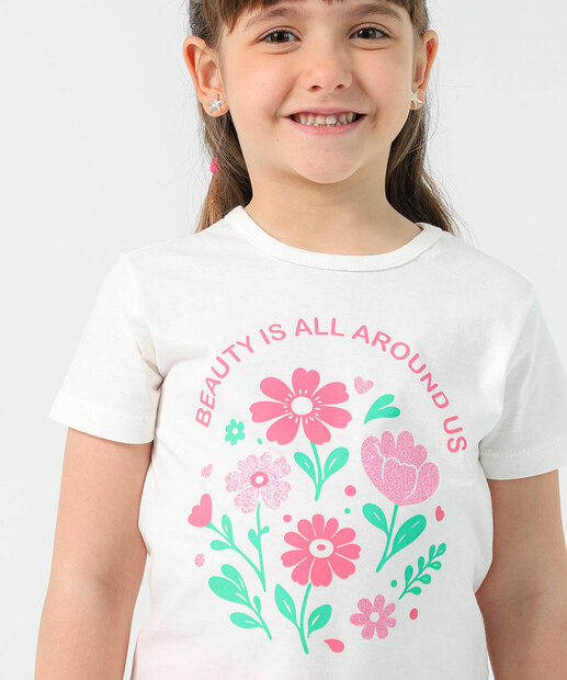 Blusa Infantil Estampa Flores Marisa Tam 4 a 10 Off White