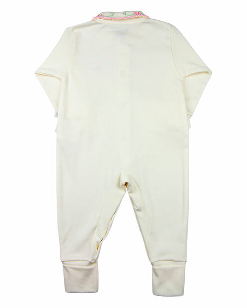 Macacão Bebê Suedine Golinha Bordada Flores - Natural