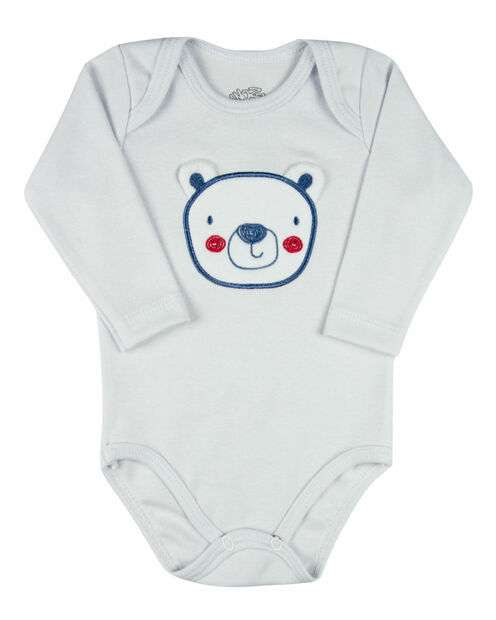 Conjunto Plush Bebe Menino Casaco Body e Culote Bordado Ursinho - Branco