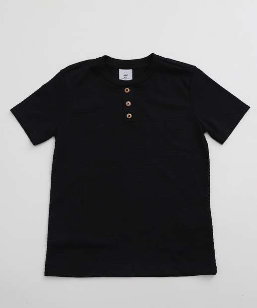 Conjunto Infantil Botões Manga Curta MR Tam 4 a 10 Preto