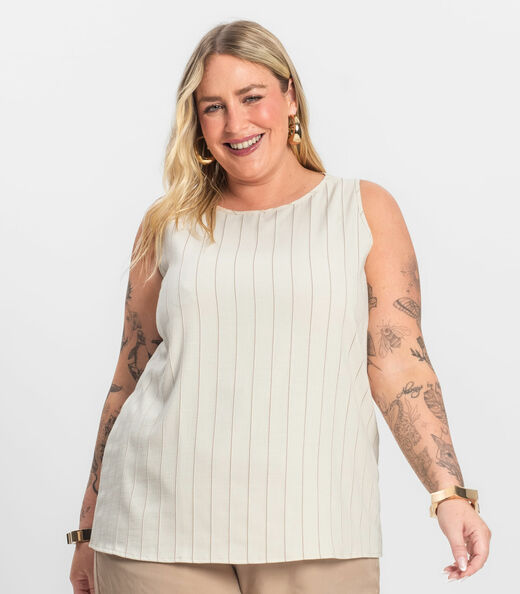 Regata Feminina Plus Size em Visco Secret Glam Bege