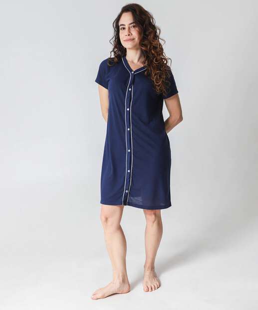 Camisola Botões Vies Manga Curta Marisa Azul