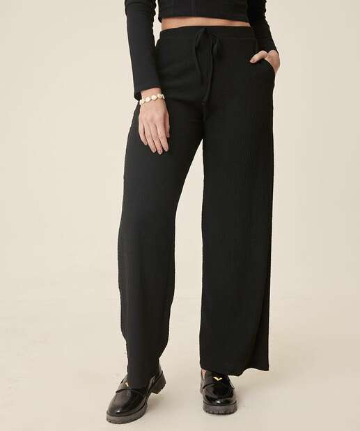 Calça Wide Leg Pantalona Feminina Textura Marisa