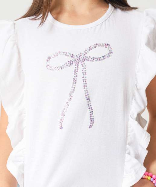 Blusa Infantil Laços Babado Marisa Tam 4 a 10 Off White