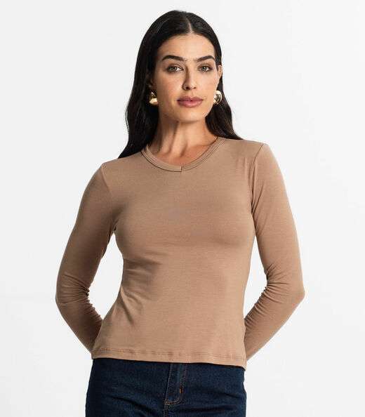 Blusa Manga Longa Decote V Básica Select