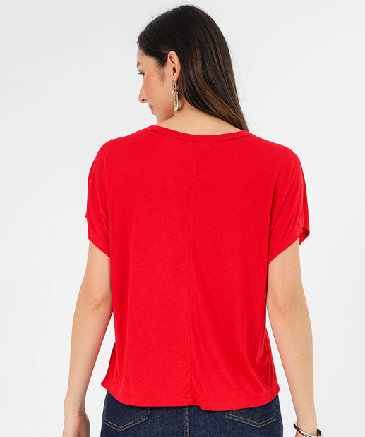Blusa Feminina Estampa Folhas Manga Curta Marisa Vermelho